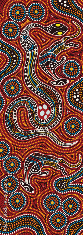 Aboriginal dot artwork with snake and kangaroo Aboriginal dot artwork with snake and kangaroo