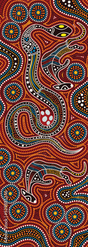 Aboriginal dot artwork with snake and kangaroo