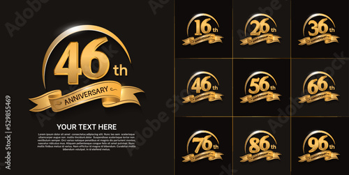 set of anniversary with golden color, swoosh and ribbon can be use for celebration moment