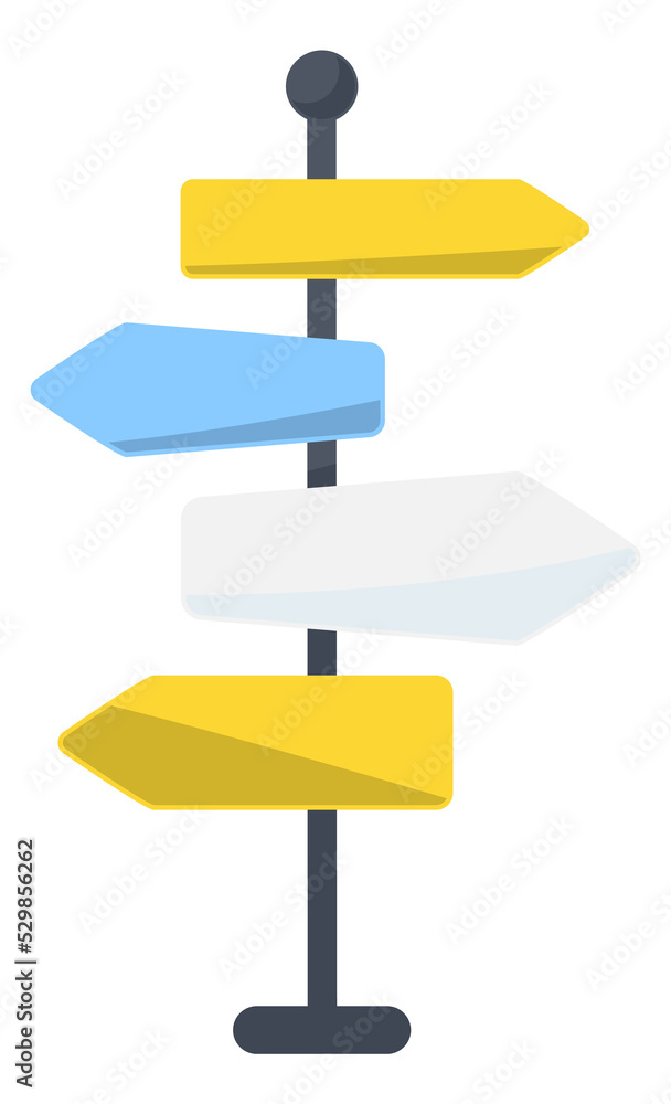 Cartoon signpost. Colorful blank arrow pointers on pole Cartoon signpost. Colorful blank arrow pointers on pole