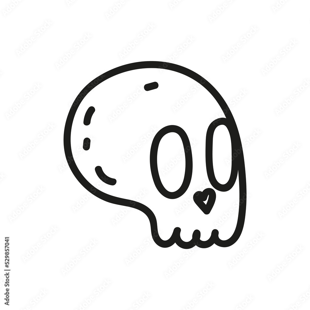 Fototapeta premium Hand drawn cartoon skull. Funny cartoon skull isolated on white background. Vector illustration. Doodle skull. Haloween doodle