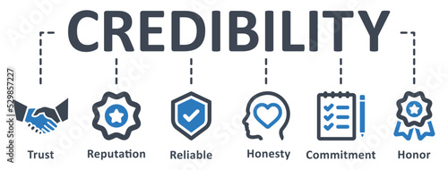 Credibility icon - vector illustration . credibility, integrity, trust, reliable, commitment, regard, reputation, infographic, template, presentation, concept, banner, pictogram, icon set, icons . photo