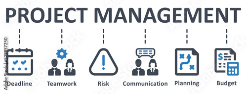 Project Management icon - vector illustration . project, management, risk, deadline, budget, communication, teamwork, planning, infographic, template, presentation, concept, banner, icon set, icons .