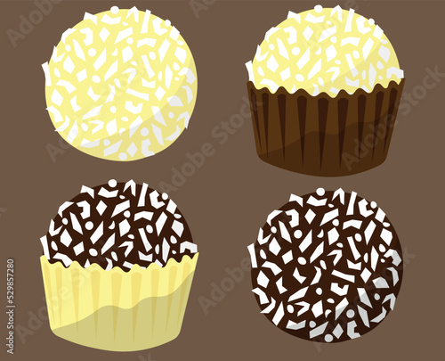 Coconut ball, brigadeiro de coco brazilian dessert vector illustration