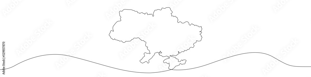 Map of Ukraine icon line continuous drawing vector. One line Map of Ukraine icon vector background. Map of Ukraine. Continuous outline of a Map of Ukraine icon.
