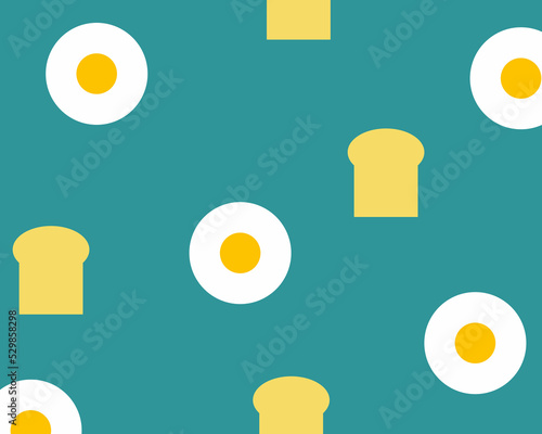 fried egg and bread toast background. Cute cartoon style for your design.