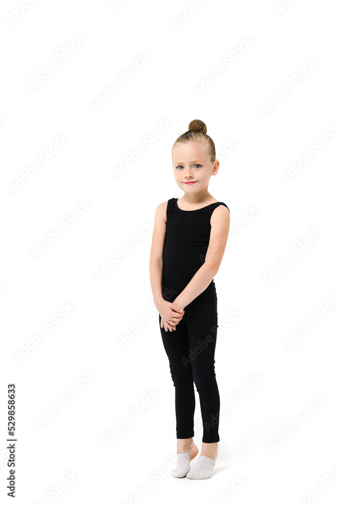 Lovely small gymnast girl in black leotard Lovely small gymnast girl in black leotard