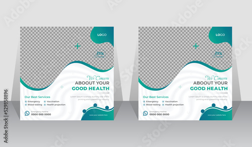 Medical healthcare service social media post template design. Hospital, doctor, clinic, and health business marketing square banner template