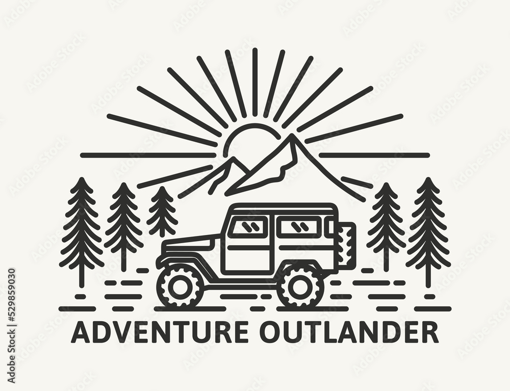 Hand Drawn Line Adventure nature landscape Logo Badge
