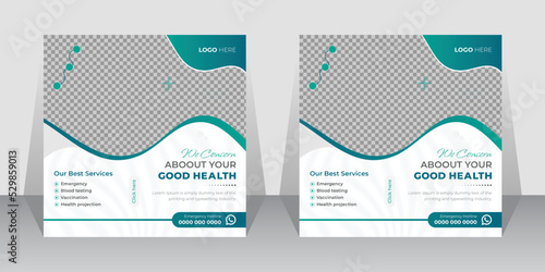 Medical healthcare service social media post template design. Hospital, doctor, clinic, and health business marketing square banner template