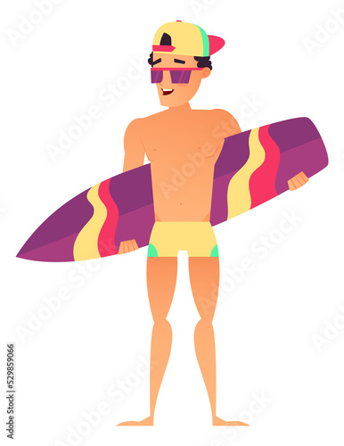 Guy with surfing board. Summer fun surfer character © ONYXprj