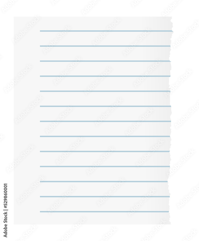 Lined paper sheet. Blank page ripped from notebook Lined paper sheet. Blank page ripped from notebook