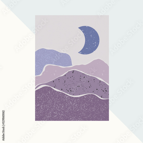 illustration of an background with a wave, Landscape Vector Mountains Moon Sun illustration
