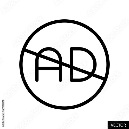 Block ads, Ad blocker vector icon in line style design for website, app, UI, isolated on white background. Editable stroke. Vector illustration.