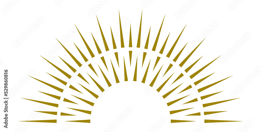 Sunrise icon. Radial light rays. Half circle sunbirst emblem Sunrise icon. Radial light rays. Half circle sunbirst emblem