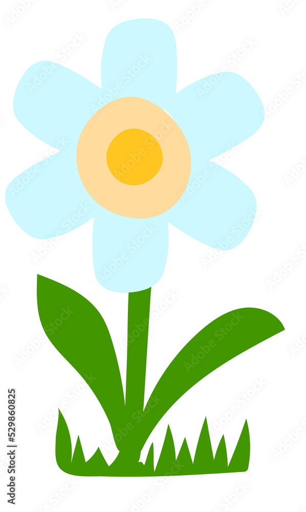 White flower in simple kid drawing style. Cute plant White flower in simple kid drawing style. Cute plant