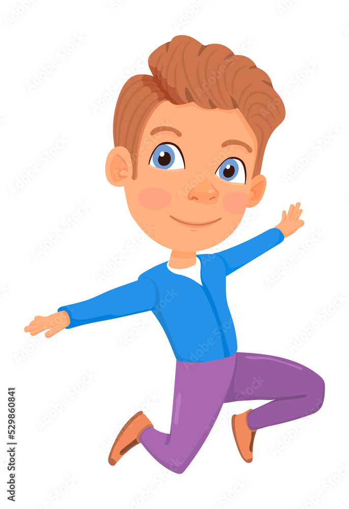 Jumping boy. Kid jump. Happy cartoon character Jumping boy. Kid jump. Happy cartoon character