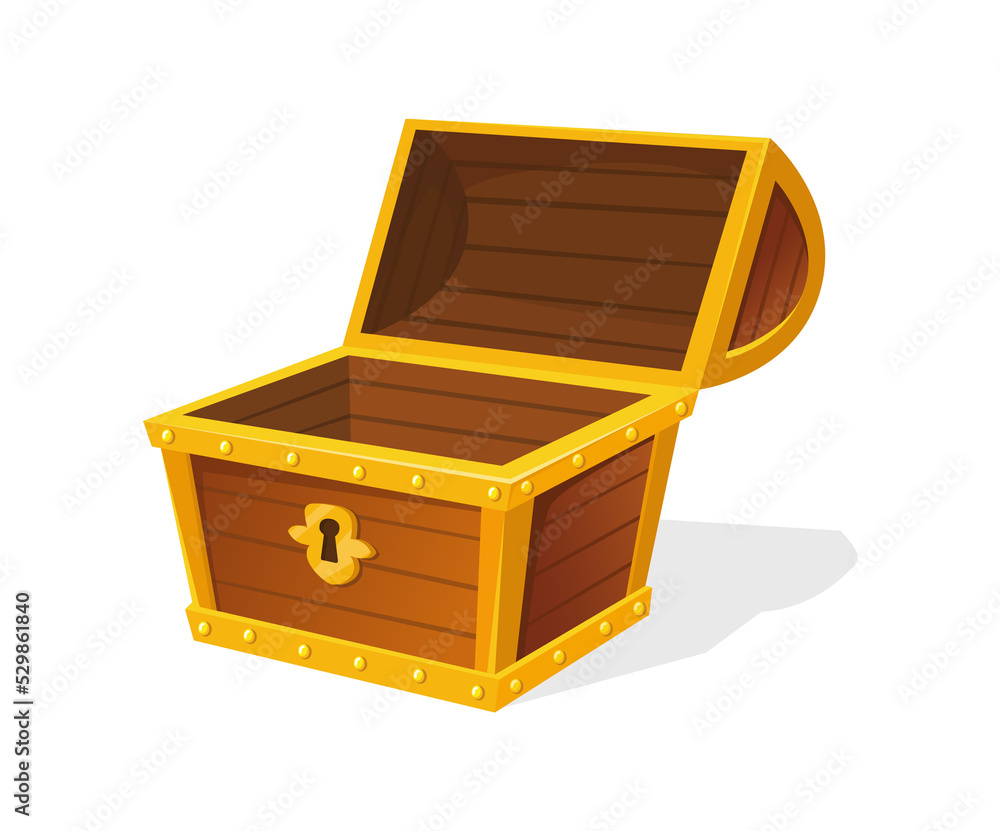 Empty chest. Wooden box for mystery gem, graphic illustration, vector icon Empty chest. Wooden box for mystery gem, graphic illustration, vector icon
