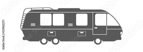Long motorhome silhouette. Mobile camping caravan automotive, vector illustration