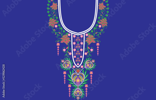 Geometric ethnic oriental traditional design for fabric, textile, design graphics fashion, wallpaper, clothing, wrapping. Floral kaftan tribal geometric neckline for print. Neck print design.