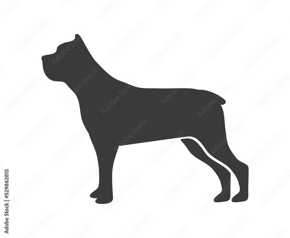 Pit bull silhouette. Sign of rottweiler friend large dog, vector icon