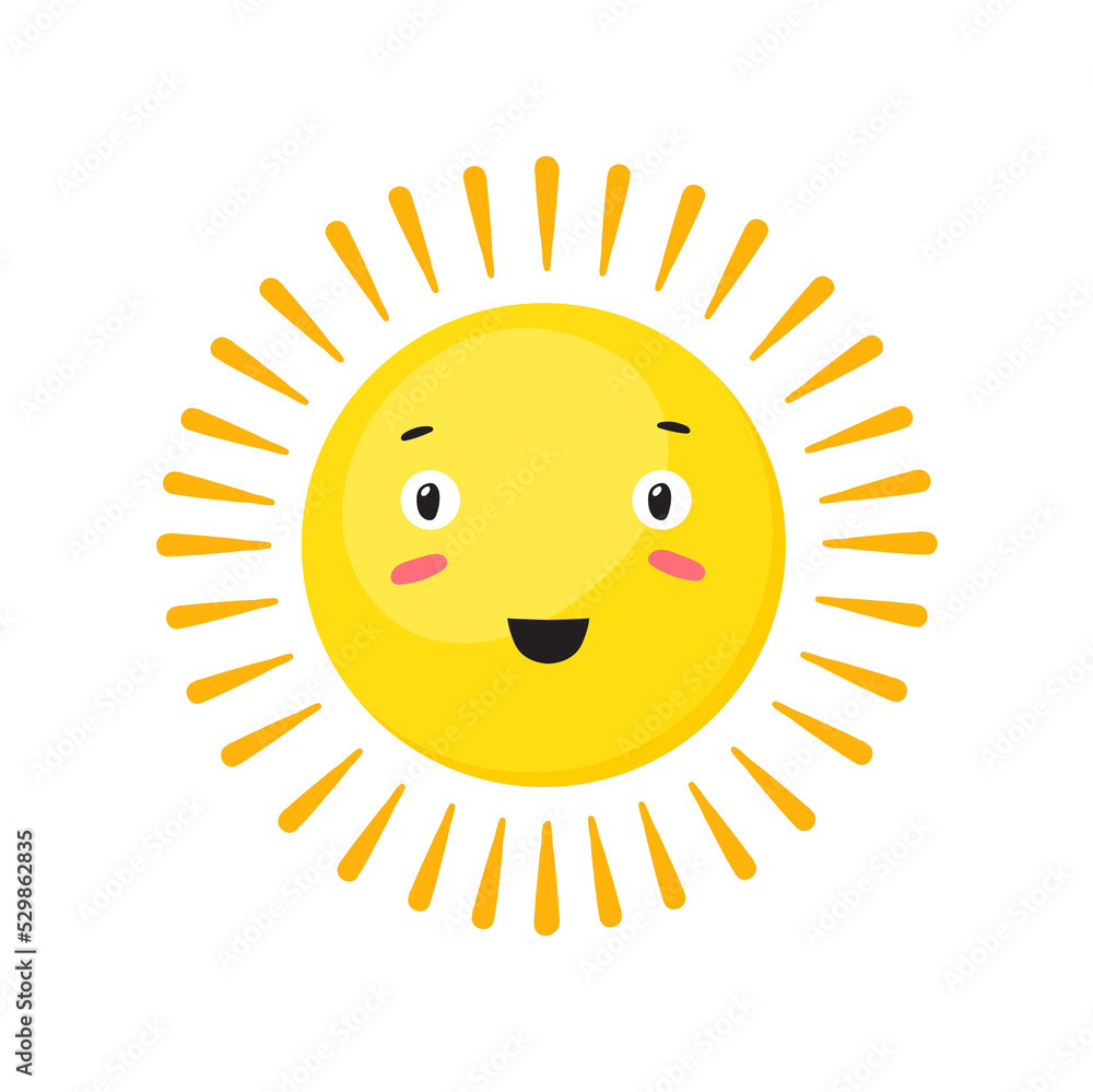 Pop eyed Sun. Sunshine cute summer logo, vector design