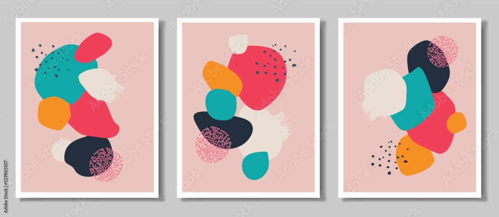 A set of three paintings. Abstract art with a wave vector.