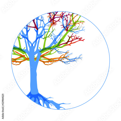 Abstract tree with roots. Vector outline illustration. Plant in Garden.