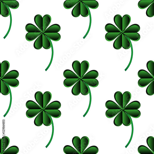 Seamless shamrock pattern. Four leaf clover background. Saint Patrick day concept. Wrapping paper for saint patricks day. 