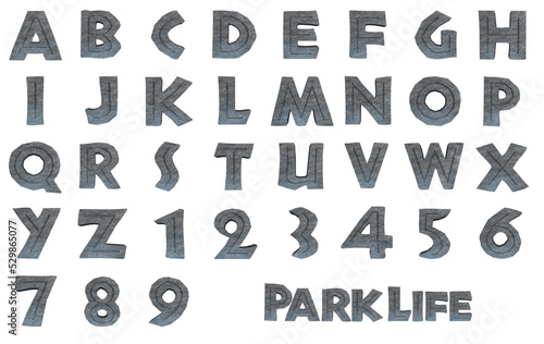 Foto Park life stone 3D alphabet on transparent background