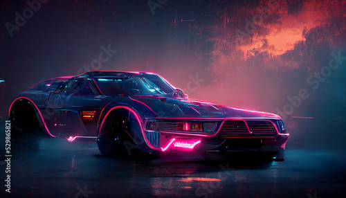 car on the road synthwave