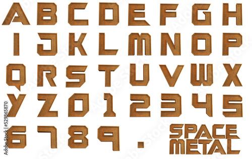 Foto Space metal rusty orange metal alphabet on transparent background