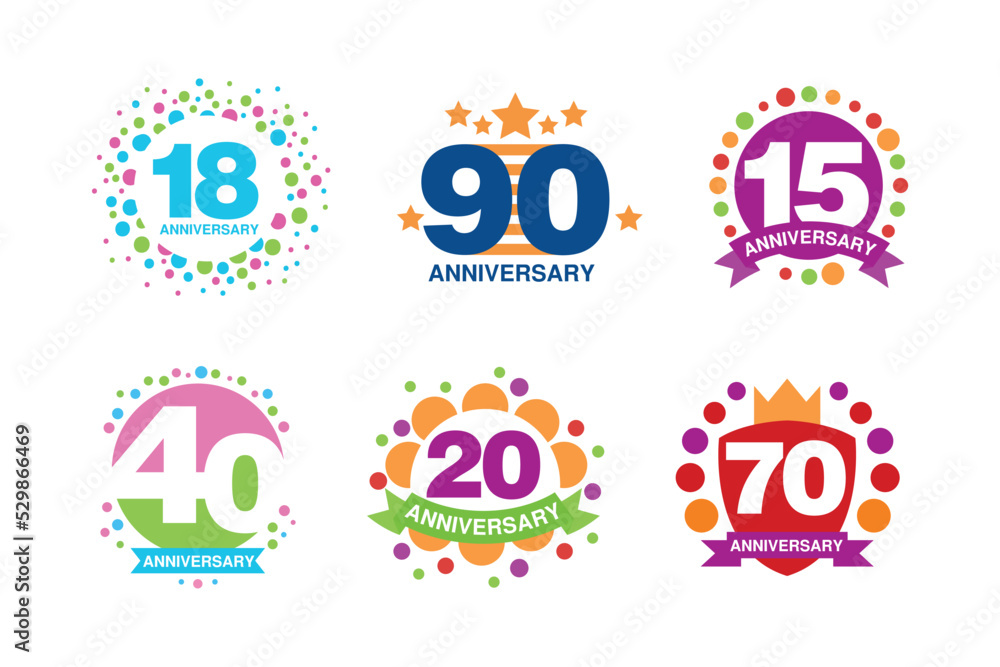 Anniversary Happy Holiday and Festive Celebration Emblem with Number and Ribbon Vector Set Anniversary Happy Holiday and Festive Celebration Emblem with Number and Ribbon Vector Set
