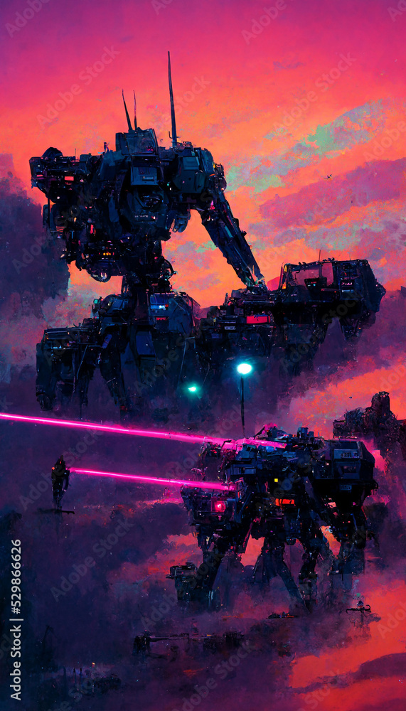 mech in the city synthwave