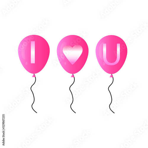 pink balloon expressing affection (I love you) to someone.  Romantic wedding greeting card
