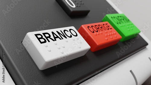 Renderização 3d de botão de voto nulo branco de urna eletrônica usada no Brasil, escrito em português 