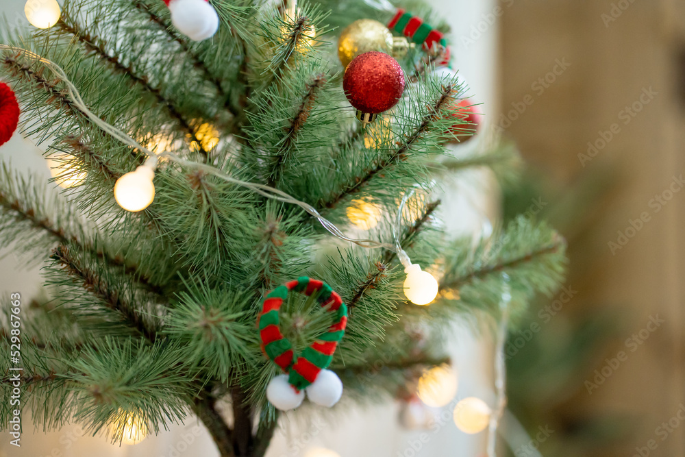 new year gift and christmas tree decorate with red and gold ball new year gift and christmas tree decorate with red and gold ball
