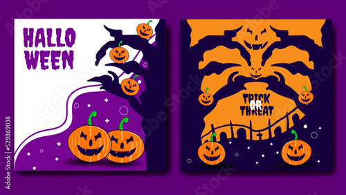 Happy Halloween social media post design template set.halloween backgrounds with different scary elements. Vector illustration for greeting card  invitation  web banner advertising  poster