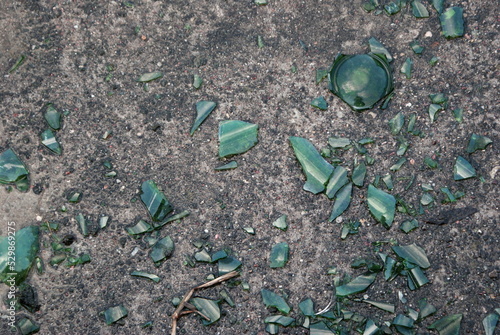 Canvas Print A glass of a broken beer bottle is lying on the pavement