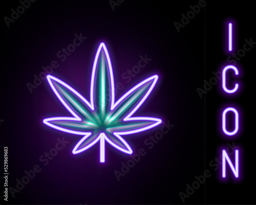 Glowing neon line Medical marijuana or cannabis leaf icon isolated on black background. Hemp symbol. Colorful outline concept. Vector