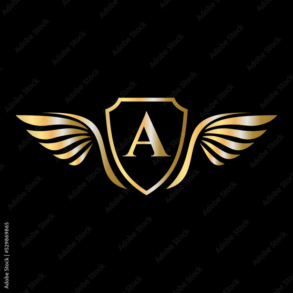 Obraz premium Initial Wing Logo On Letter A Alphabet For Transportation Logo Symbol