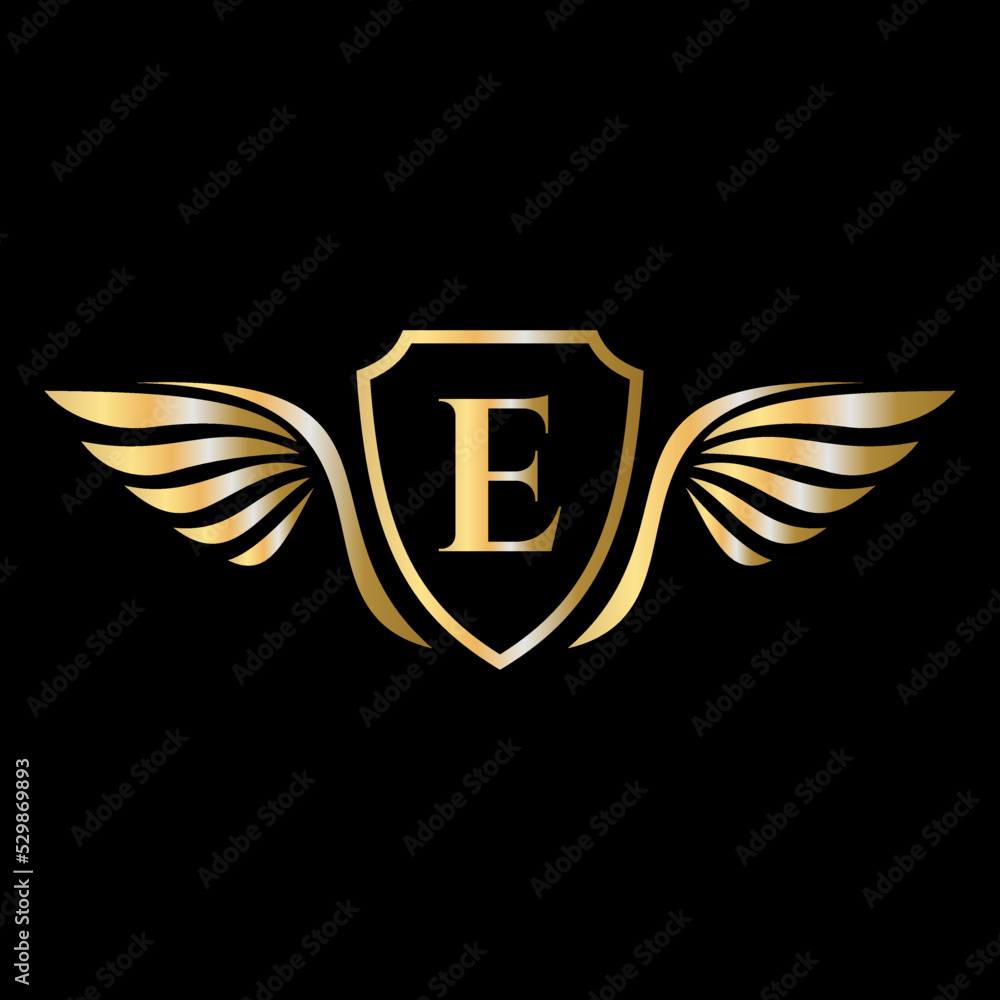 Initial Wing Logo On Letter E Alphabet For Transportation Logo Symbol Initial Wing Logo On Letter E Alphabet For Transportation Logo Symbol