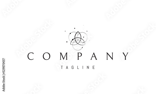 Vector logo on which an abstract image of a trinity symbol made up of orbits.