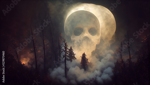 Tableau sur toile Digital art of a haunted forest and scary figures emerging from smoke