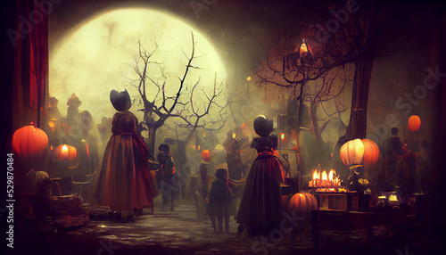 Digital art of a haunted forest and scary figures emerging from smoke.