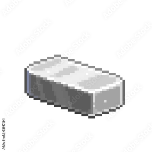 An 8-bit retro-styled pixel-art illustration of a cartoon iron ingot facing outwards towards the right.