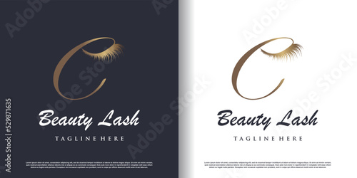 eyelash beauty logo with letter c style premium vector