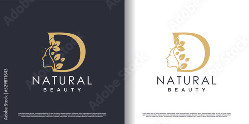 nature beauty logo with letter d style premium vector
