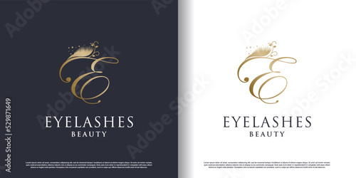 eyelash beauty logo with letter e style premium vector