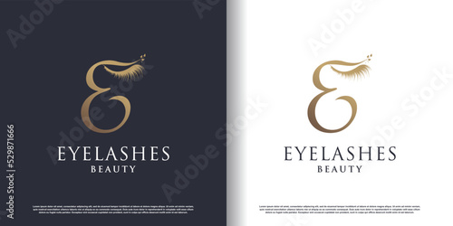 eyelash beauty logo with letter e style premium vector